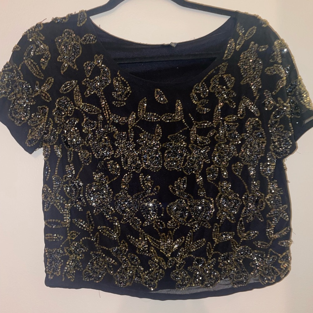 NBD Metallic Embellished Top in Black sz small